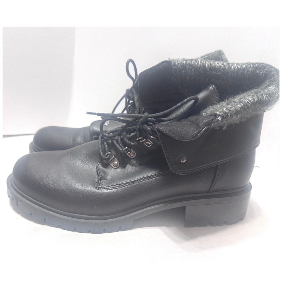 Torrid Black Vegan Leather Sweater Cuff Lug Sole Combat Boots 11W Grunge